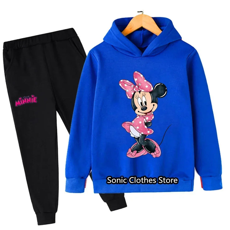 Mickey Minnie Mouse Hoodie Set For Girls Suit Kids Long Sleeve Cartoon 2pcs Set Child Sports Clothing Casual Outfits