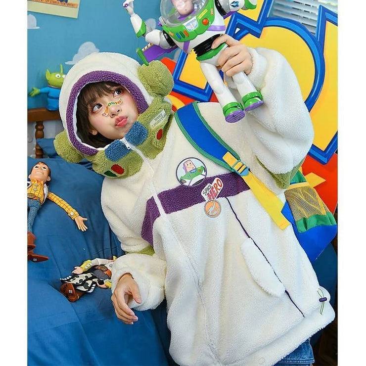 Disney Buzz Lightyear Thickened Hoodie Winter Casual Pullover Boys Girls Harajuku Streetwear Sweatshirts