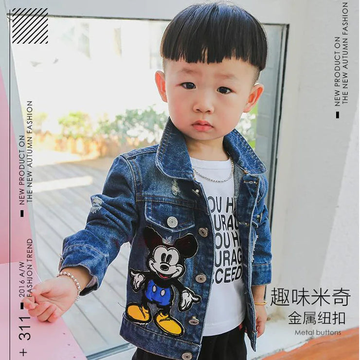 Disney  Mickey Mouse Cartoon Baby Boys Jacket Children Fashion Japanese Korean style Cowboy Outerwear & Coats Kids Clothes