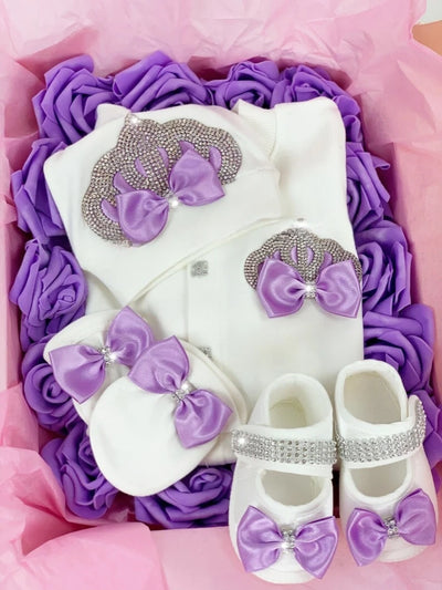 4pcs Crown Baby Girl Hospital Exit & Newborn Bling Layette Set, Personalized Outfit