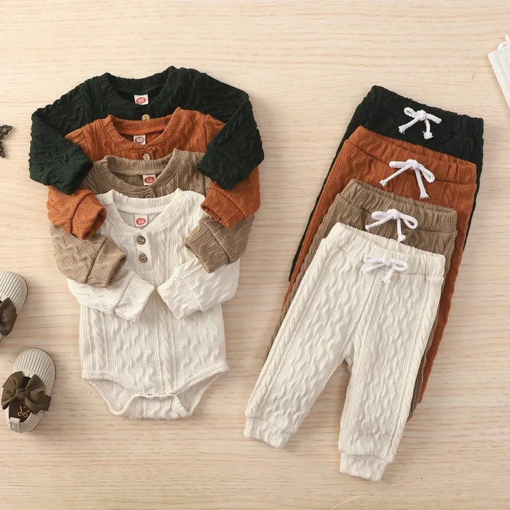 Newborn Baby Girl Boy Bodysuit Pant Sets Autumn Clothes Long Sleeve