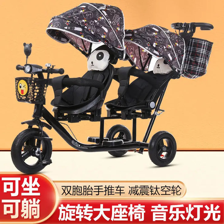 Twin baby walking artifact twin children tricycle pedal trolley can take large baby twins