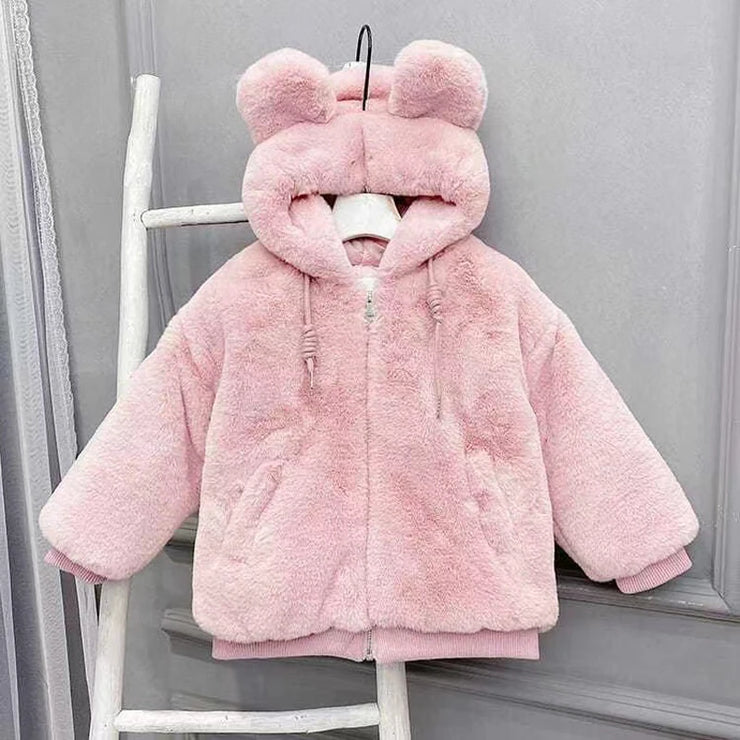 Thickening Winter Baby Girls Jacket Keep Warm Lining Plush Fur Collar With Hooded Coat For Kids Child Outdoor Outerwear