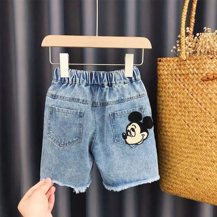 2024 Summer Baby Girls Boys Clothes Set Kids Cartoon Mickey Mouse Short Sleeve T-shirt + Jeans 2Pc Children Clothing Tracksuits