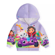 2-16Y Cartoon Gabby Dollhouse Cats Clothes Kids Pullover Jacket with Hooded and Zipper Baby Boys Sweatshirt Girls Casual Outwear