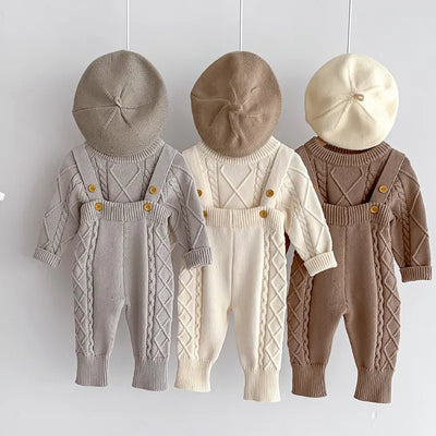 Baby Knitwear Set - Solid Color Sweater Overall for Newborns"