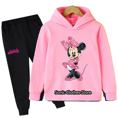 Mickey Minnie Mouse Hoodie Set For Girls Suit Kids Long Sleeve Cartoon 2pcs Set Child Sports Clothing Casual Outfits