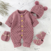 Newborn 4pc Set Knit Girl Boy Jumpsuit Boot Mitten Solid Toddler Infant Long Sleeve Clothing .