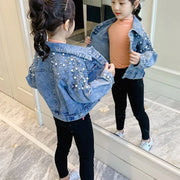 2024 New Fashion Pearls Beading Denim Jacket For Girls Coat Spring Autumn Children's Outerwear 3-10 Years Teenage Girls Clothes