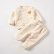 "Cozy Bear-themed baby outfits for autumn-winter."