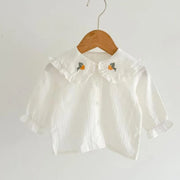 Infant girls' clothing set: embroidered shirt + denim jumpsuit for autumn/spring.