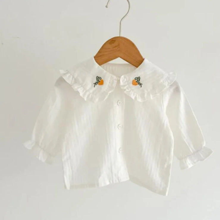 Infant girls' clothing set: embroidered shirt + denim jumpsuit for autumn/spring.