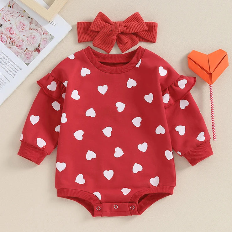 Long-sleeve heart Jumpsuit Two-piece Set with bow