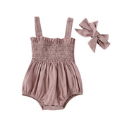 Baby Summer Jumpsuit Outfit Solid Color Ruched Toddler Girl