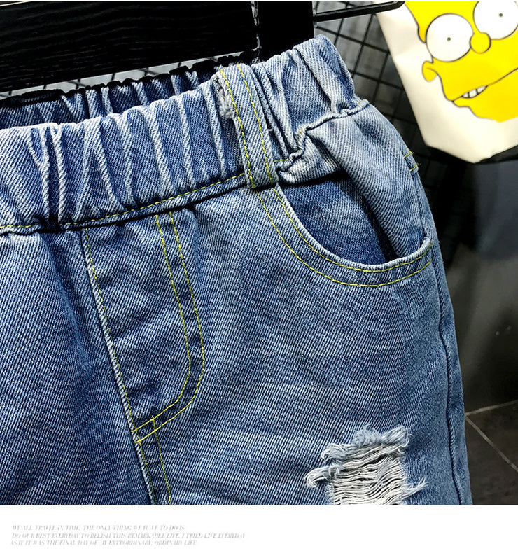 New Korean Style Hollow Stitching Children's Pants Washed