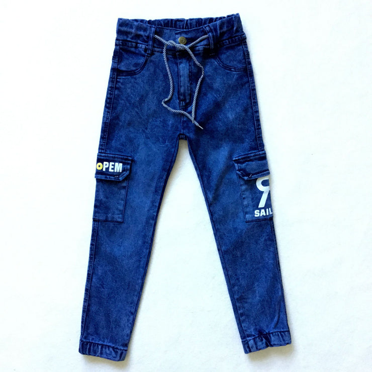 Boys' Monogram Print Multi-pocket Cargo Jeans