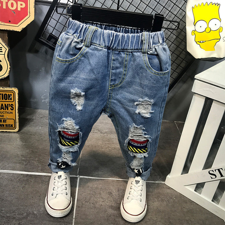 New Korean Style Hollow Stitching Children's Pants Washed